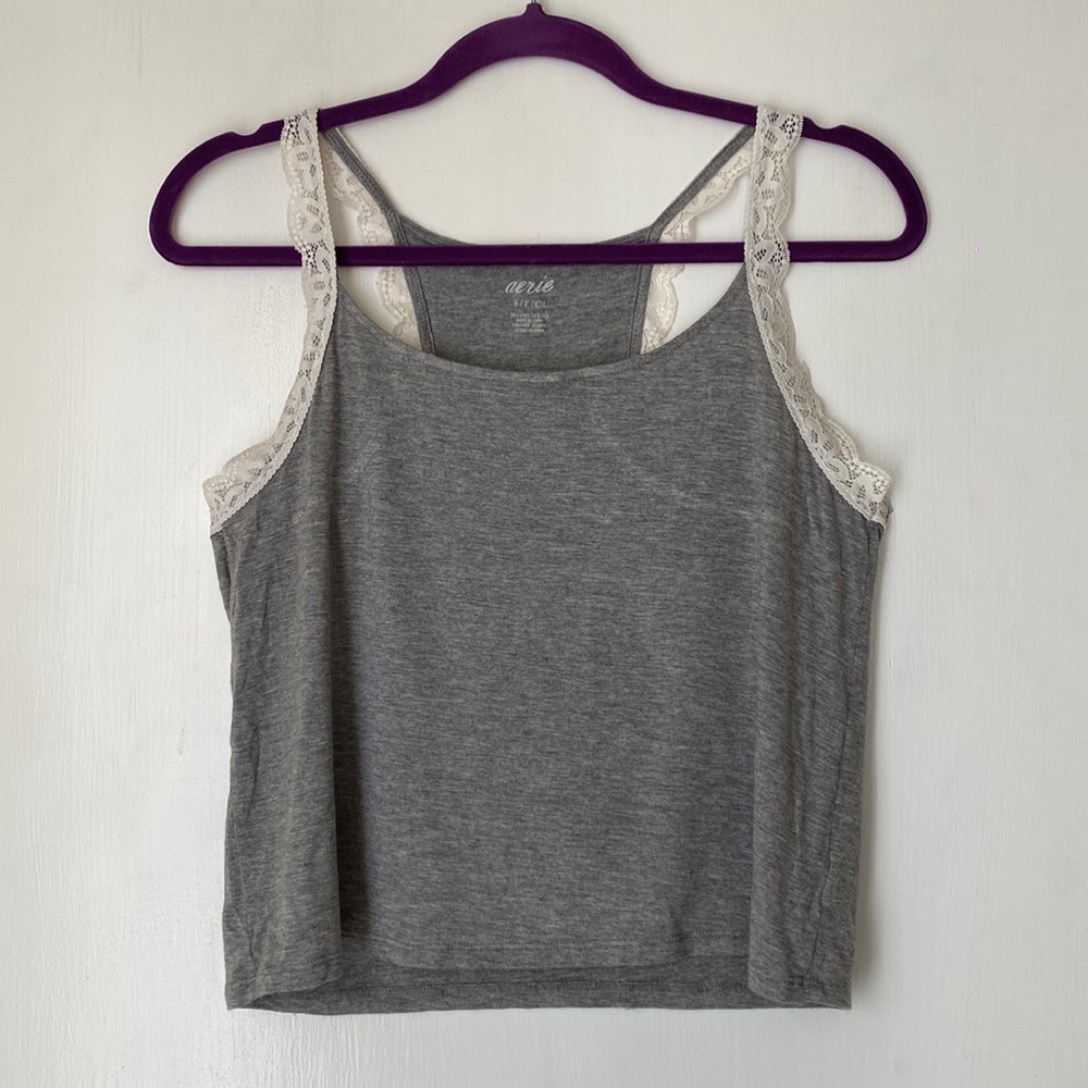 Aerie Floral Lace Trim Tank Top